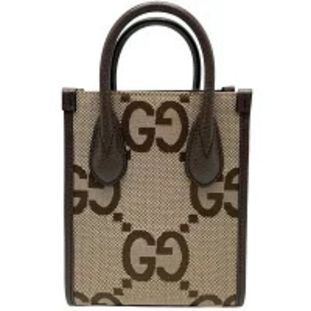 Gucci Canvas Bag Handbag Tote Brown Shoulder GG Jumbo Beige Crossbody